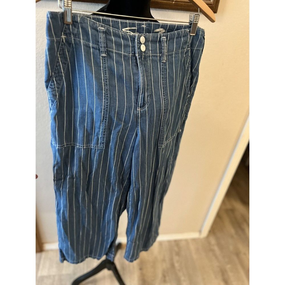Seven Wide Leg Pinstripe Denim Pants Size 8 Inseam 25.5 Inches (Ta) C41